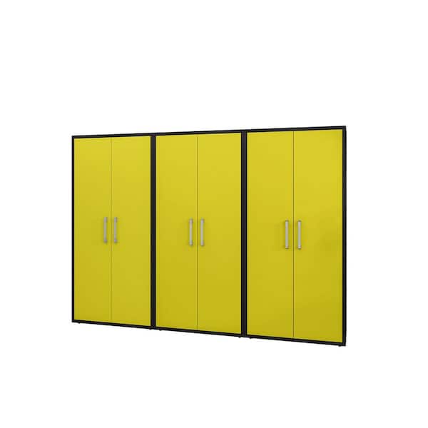 Manhattan Comfort Eiffel 35.43 in. W x 73.43 in. H x 17.72 in. D 4-Shelf Freestanding Cabinet in Black and Yellow (Set of 3)