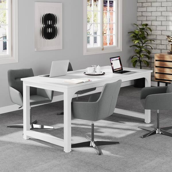 BYBLIGHT Capen 63 in. Rectangular White Particle Board Executive