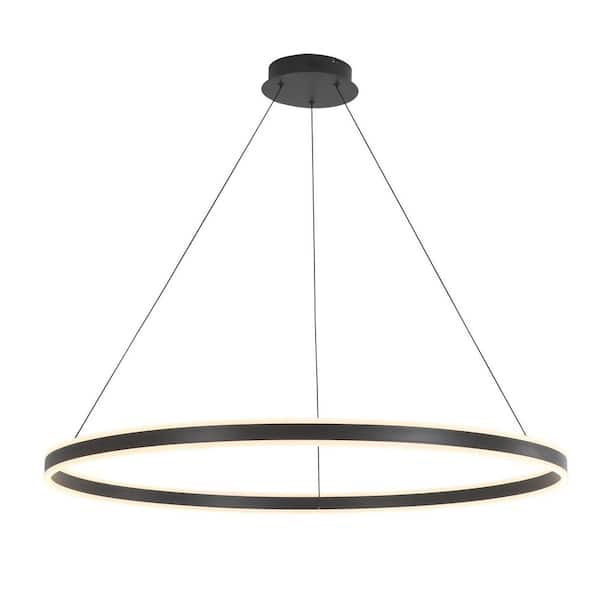 Circle LED 80-Watt 1 Light Black Integrated LED Dimmable Pendant Light for Living Room Show Room, Dia. 39.4 in.