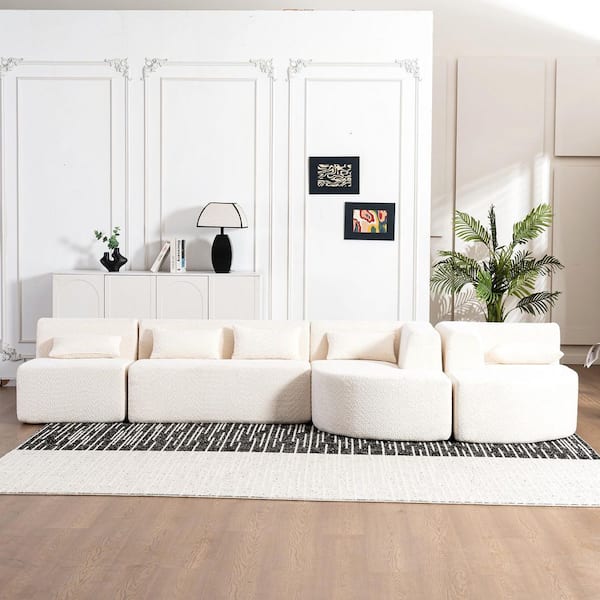 144 in. Armless Boucle Fabric Upholstered Free-combined Modular Sofa in Beige