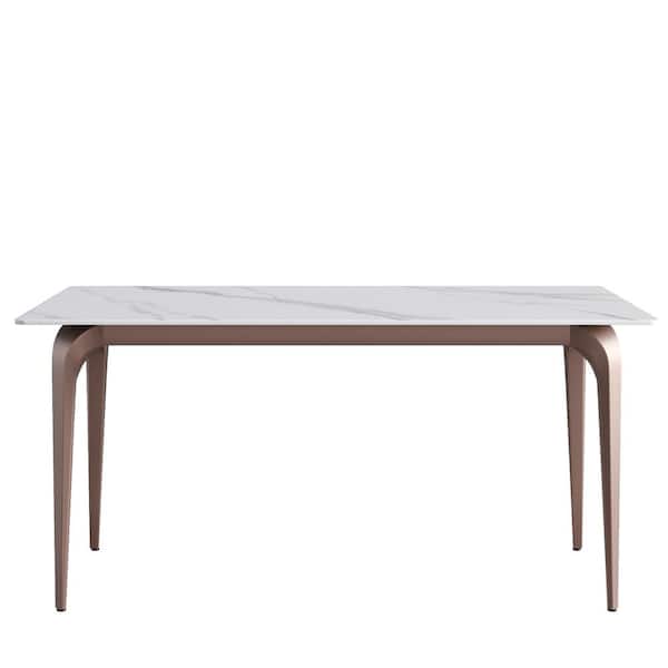 63 in. White Sintered Stone Tabletop Kitchen Modular Moran Purple 4 Legs Dining Table (6 Seats)