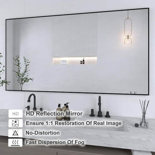 55 in. W x 30 in. H Large Rectangular Aluminum Alloy Framed Wall Mounted Bathroom Vanity Mirror in Black