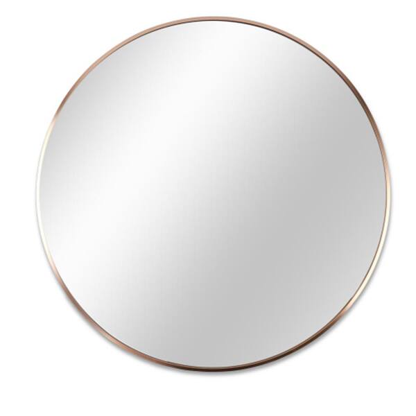 FUNKOL 36 in. W x 36 in. H Small Oval Brushed Aluminum Framed Wall Bathroom Vanity Mirror in Brushed Nickel in Gold for Home