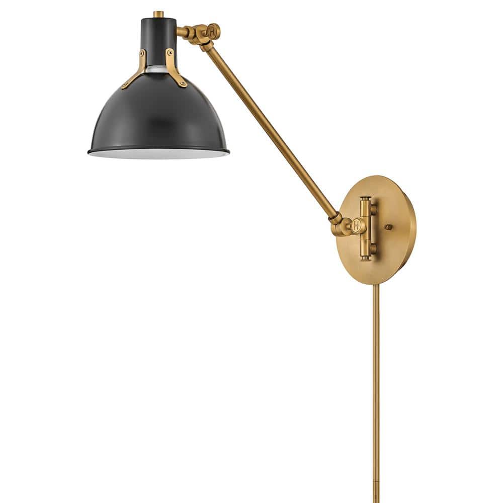 Satin Black and Lacquered Brass Swing Arm Wall Sconce