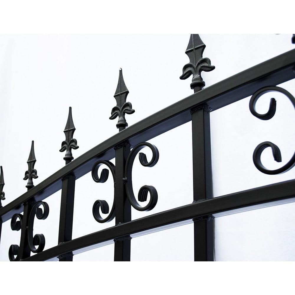 St. Louis Style Black Steel Arched Driveway Gate with Pointed Pickets