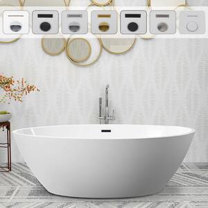 Wyndham Collection Carissa 71 Freestanding Bathtub in White with Brushed Nickel Drain and Overflow Trim