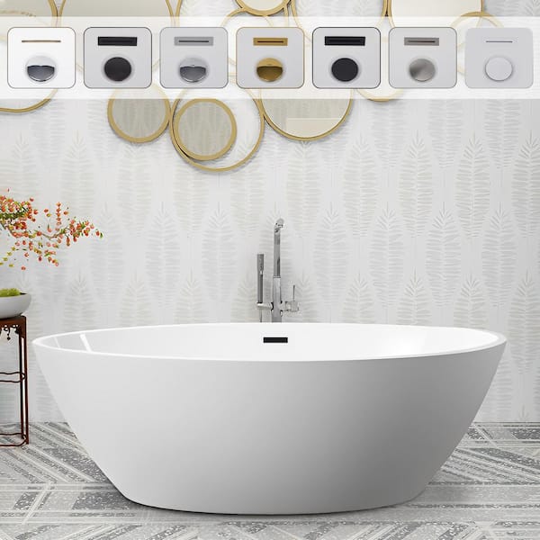 Vanity Art Amiens 69 in. x 40 in. Acrylic Flatbottom Freestanding Soaking Bathtub with Center Drain in White/Matte Black
