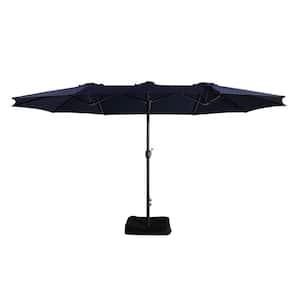 15 ft. Steel Pole Market No Tilt Patio Umbrella with With Plastic Base and Steel Cross Base in Navy Blue