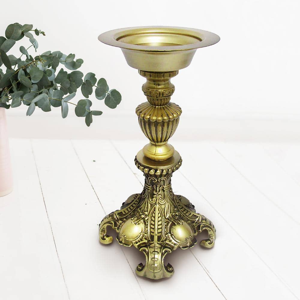 12.5 in. Gold Antique Vintage Metal Candlestick Pillar Candle