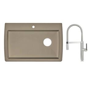 Diamond Dual-Mount Granite Composite 33-1/2 in. 1-Hole Single Bowl Kitchen Sink with Pull Down Faucet in Polished Chrome