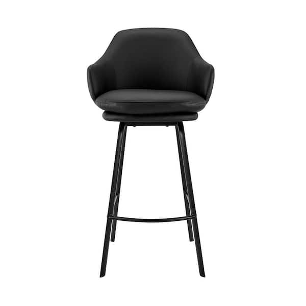 26 in. Black Faux Leather and Black Metal Swivel Counter Stool