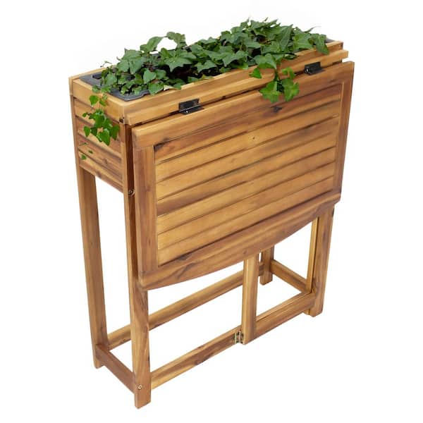 Sunnydaze Acacia Wood Folding Table with Planter Box - Natural