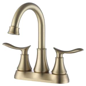 4 in. Centerset Double-Handle Lead-Free Bathroom Faucet in Brushed Gold with Pop Up Drain and Supply Lines