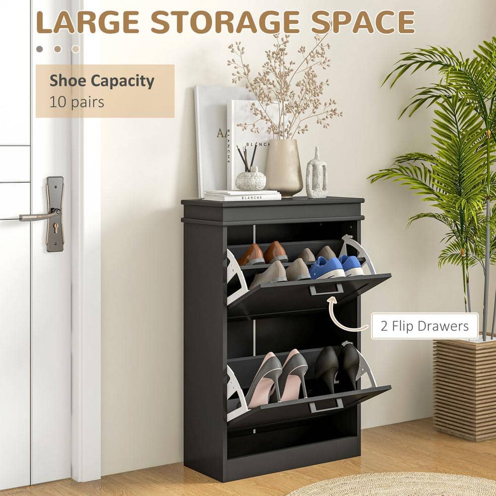 Black MDF Narrow Shoe Cabinet with Adjustable Shelves