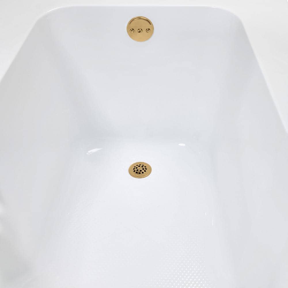 72'' Glossy White Acrylic Soaking Drop-In Bathtub with Brushed Gold Hardware