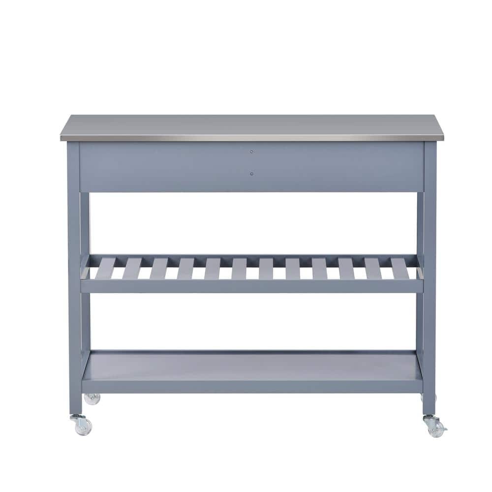 Rustic Farmhouse Patio Rolling Blue Serving Cart with 2 Open Spacious Stora