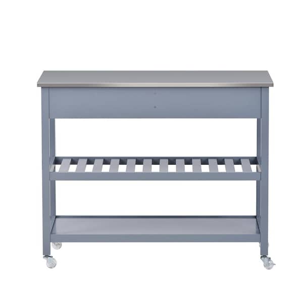 Unbranded Rustic Farmhouse Patio Rolling Blue Serving Cart with 2 Open Spacious Storage Shelves and Locking Wheels
