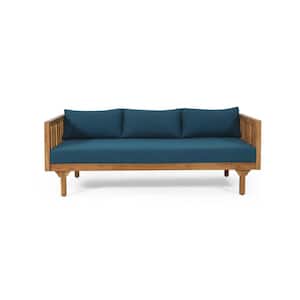 Acacia Wood Outdoor 3-Seater Sofa Day Bed for Patio Lawn Backyard Poolside with Cushions Blue