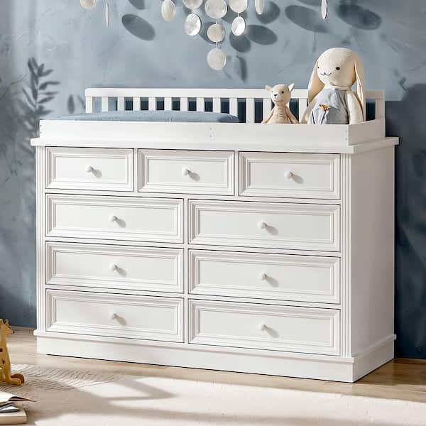 Homsee White 100% Pine Solid Wood 9-Drawer 52.7 in. Dresser without Mirror, Changing Table, Chest of Drawers, Accent Drawers
