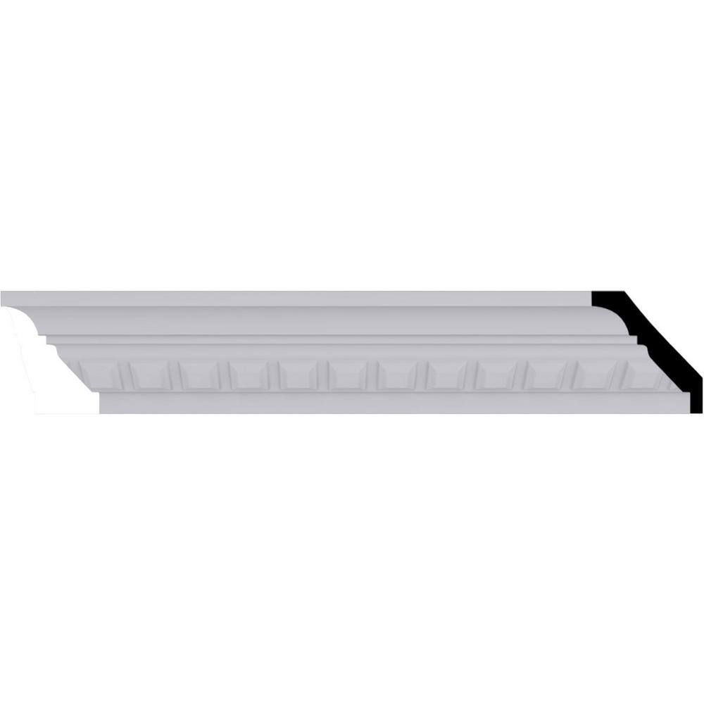 Primed White Geometric Crown Moulding Sample, 12" Length