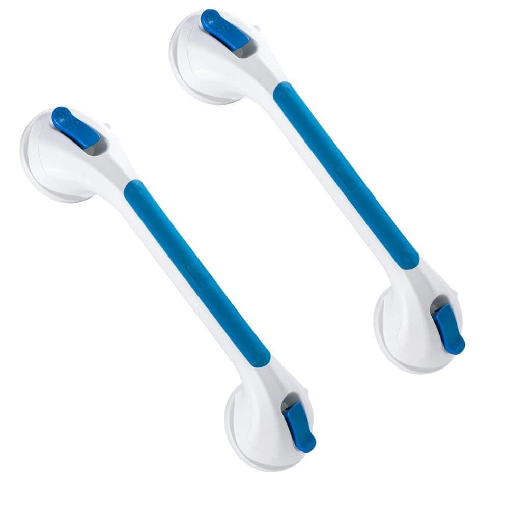 16.8 Inch Blue and White Plastic Shower Grab Bars, 2-Pack