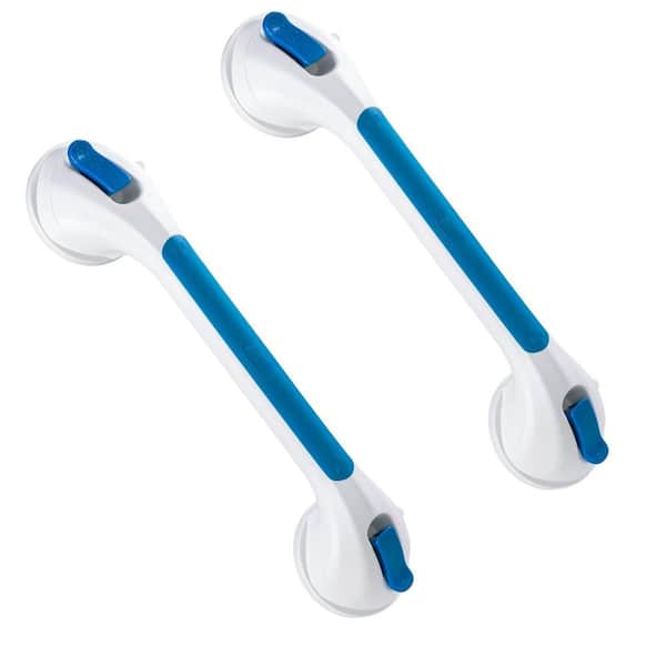 Adrinfly 16.8 in. Concealed Screw Suction Grab Bars for Bathtubs and Showers for Elderly Removable in Blue (2-Pack)