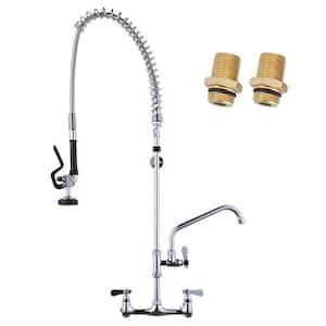 43 in. H Wall Mount Commercial Kitchen Faucet 3 Handles with Pre-Rinse Sprayer in Chrome