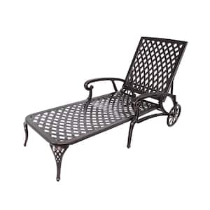 Antique Brass 1-Piece Metal Outdoor Chaise Lounge Reclining Cast Aluminum Chaise Lounge with Wheels