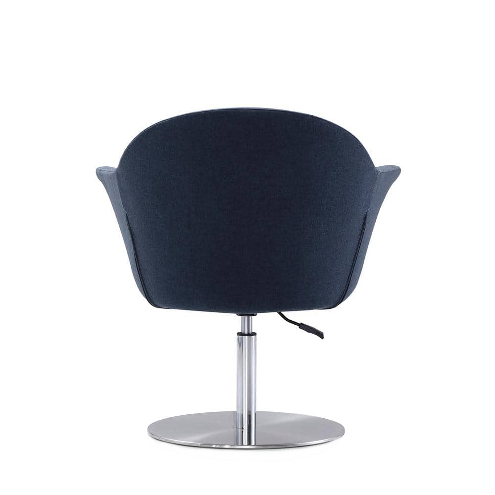 Smokey Blue Polyester Swivel Accent Chair with Brushed Metal Base