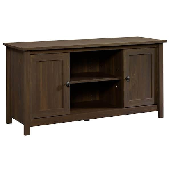SAUDER Country Line Collection 47 in. Rum Walnut Particle Board TV Stand Fits TVs Up to 47 in. with Storage Doors