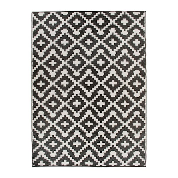 World Rug Gallery Hawaii Black 8 ft. x 10 ft.  Trellis Geometric Reversible Plastic Outdoor Area Rug