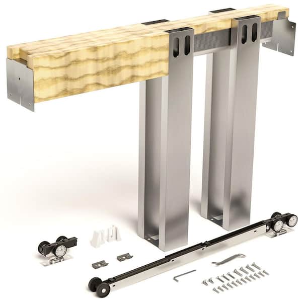 Heavy Duty Soft Close 24 in. to 36 in. x 84 in. Aluminum Upright Universal Pocket Door Frame Hardware for 2x4 & 2x6 Wall