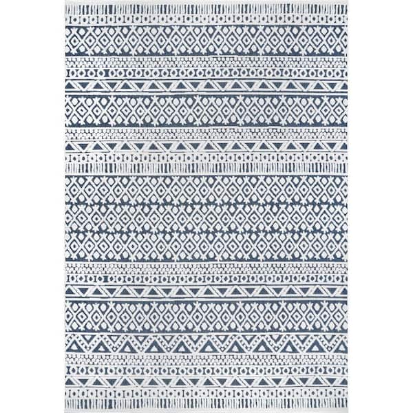 nuLOOM Tina Textured Geometric Banded Blue 5 ft. x 8 ft. Indoor/Outdoor Area Rug