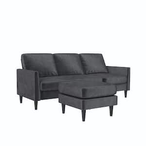 Winston 81.5 in. W Square Arm 3-Seat Velvet L-Shaped Sofa Sectional in Dark Gray with Reversible Chaise