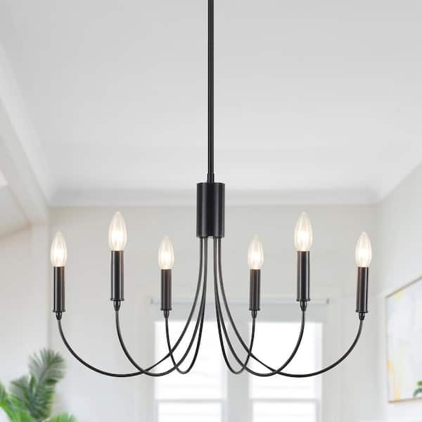 6-Light Black Candlestick Hanging Linear Chandelier Lighting for Dining Room Kitchen Island with No Bulbs Included