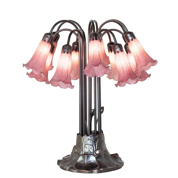 Pond Lily 24 in Mahogany Bronze Victorian Novelty Table Lamp with Lavender Glass Shade