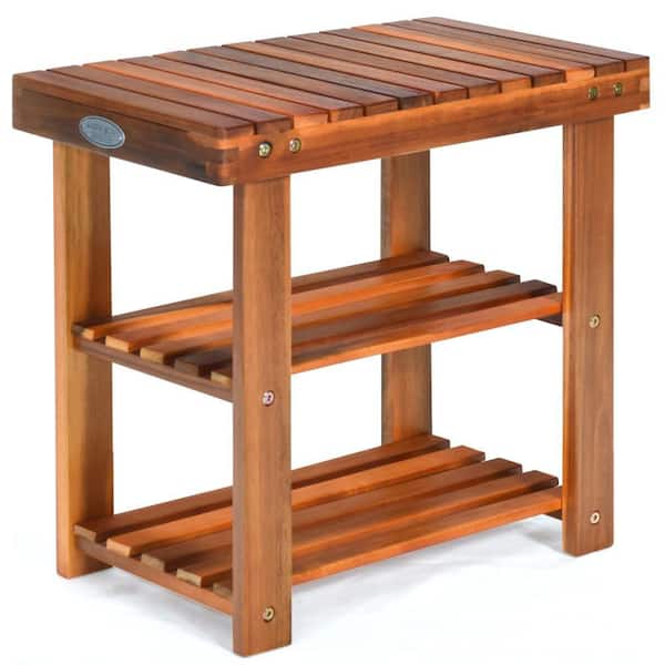 18 in. H 4-Pair Wood Shoe Rack 3-Tier Shoe Bench Freestanding Boots Organizer Heavy-Duty