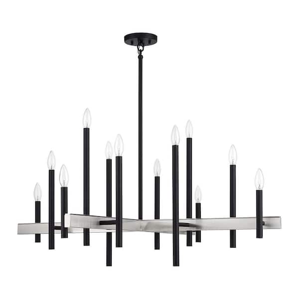 Denmark 12-Light Black with Brushed Nickel Accents Chandelier