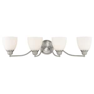Beaumont 30 in. 4-Light Brushed Nickel Vanity Light with Satin Opal White Glass