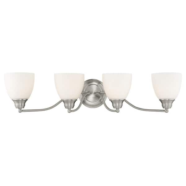 Livex Lighting Beaumont 30 in. 4-Light Brushed Nickel Vanity Light with Satin Opal White Glass