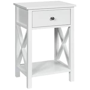 1-Drawer White End Bedside Table Nightstand Drawer Storage Room Decor with Bottom Shelf 16 in. x 12 in. x21 in.