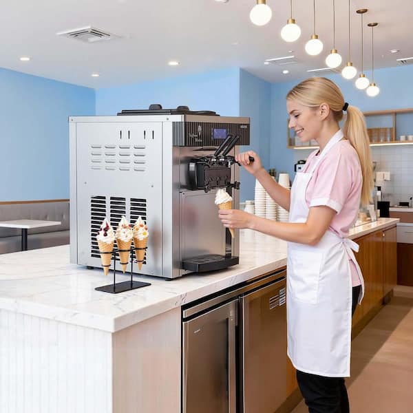 Commercial Ice Cream Machine 10.6 qt./H Yield 1000W Single Flavor Countertop Soft Serve 4 L Hopper Stainless Steel