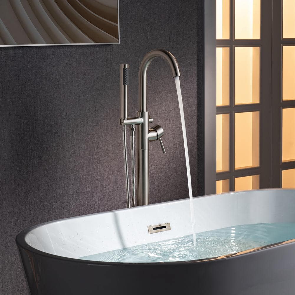 Brushed Nickel Freestanding Tub Filler Faucet with Hand Shower