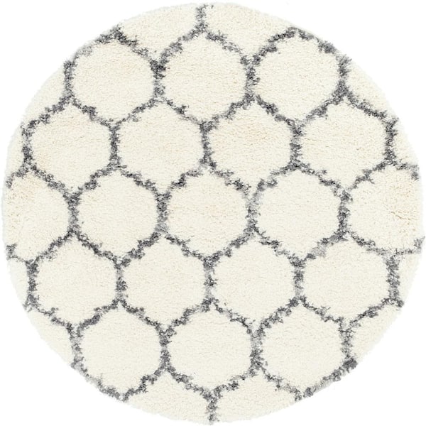 Unique Loom Hygge Shag Trellis Ivory 5 ft. x 5 ft. Round Rug