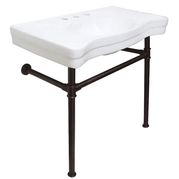 Imperial 35.81 in. x 19.13 in. Console Sink in White/Oil Rubbed Bronze with Stainless Steel Legs