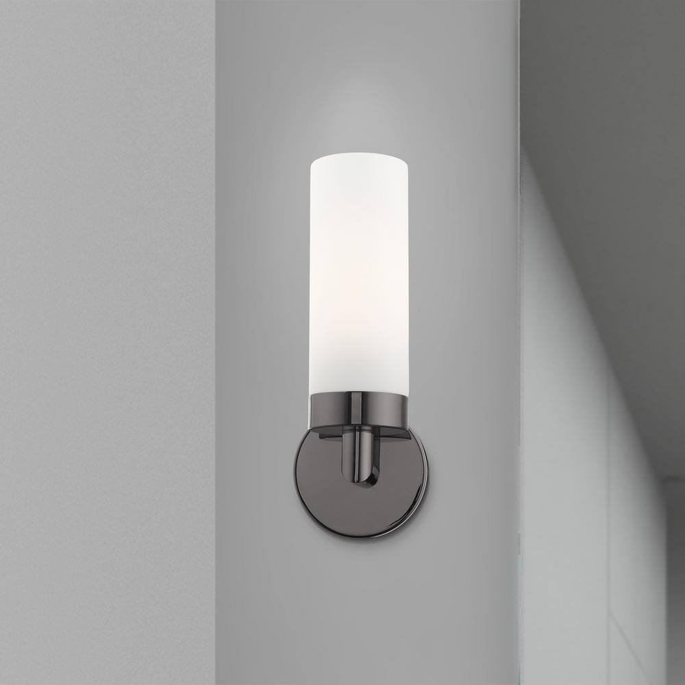 Sleek Black Chrome Dimmable Wall Sconce with Satin Opal White Glass