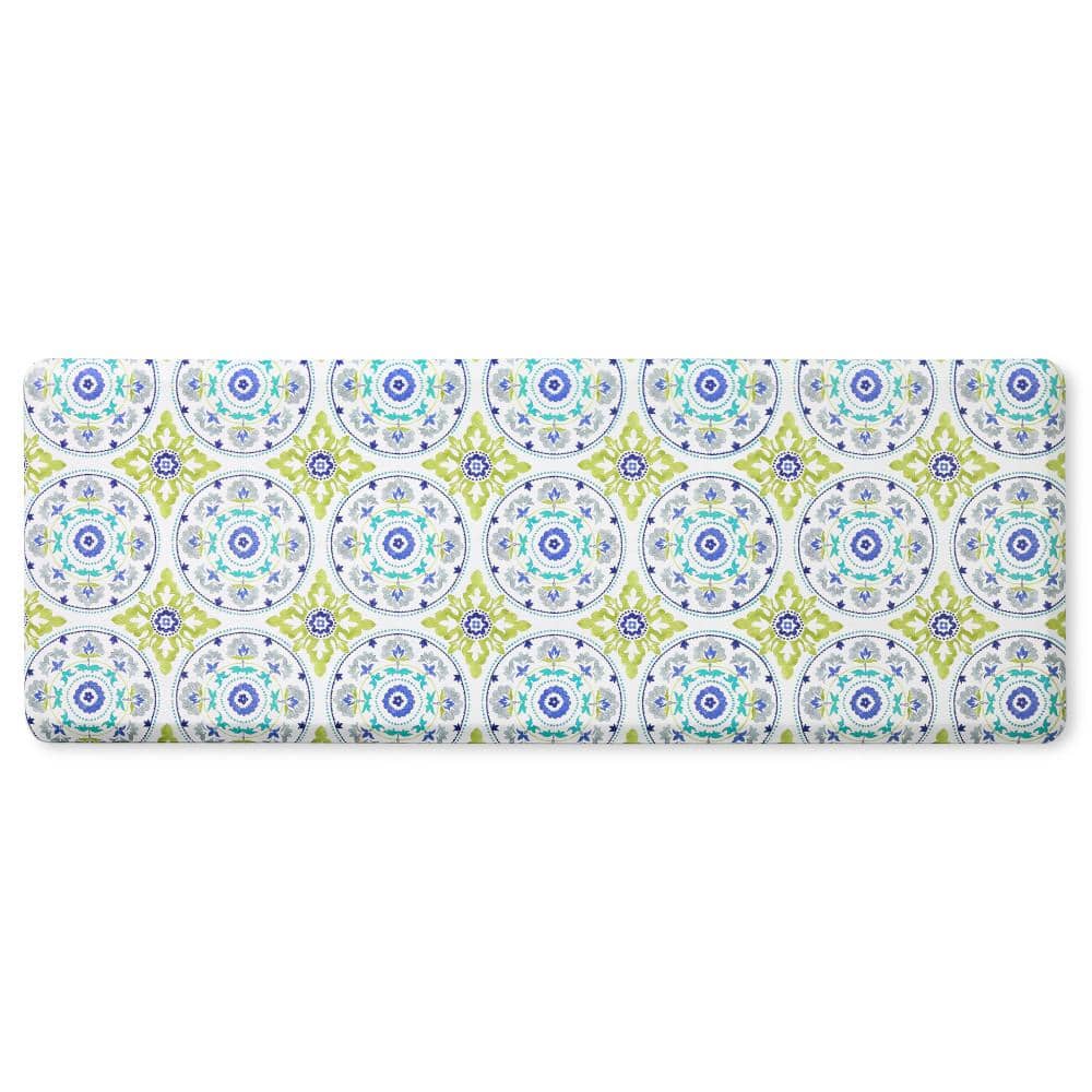 20 in. x 55 in. Blue and Green Postiano Tiles Anti Fatigue Geo Indoor Kitch