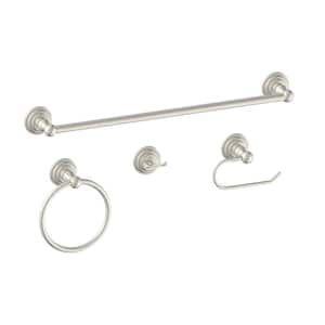 Deveral 4-Piece Bath Hardware Set with Towel Ring, Toilet Paper Holder, Robe Hook and 24 in. Towel Bar in Brushed Nickel