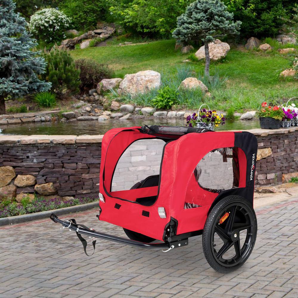 Red Foldable Bicycle Trailer for Small to Medium Pets with Reflectors