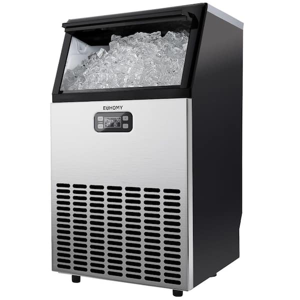 EUHOMY 18 in. 100 lb. /Day Commercial Freestanding Ice Maker in Stainless Steel, with 33 lb. Storage Bin, Full Size Cubes